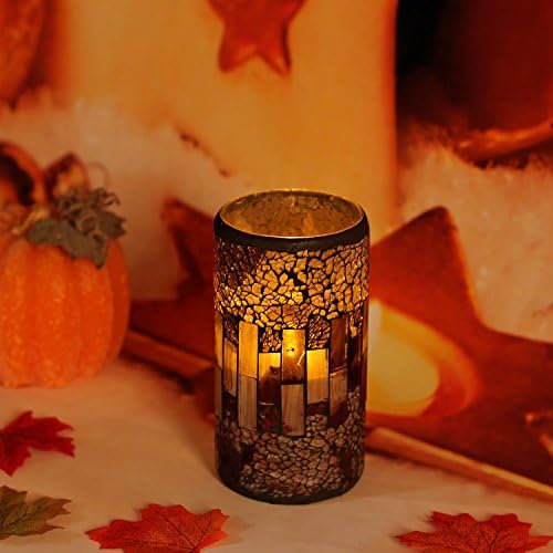 Дајте пукнатина од мозаик стакло со светло кафеава столб предводена од восочна свеќа со тајмер, 3x6 “, за украси за домови, свадби,