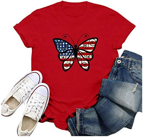 4-ти јули кошули жени во САД знаме лето кратки ракави со маички v-вратот starsвезди Шпајани лабави вклопени обични забавни кошули Туника