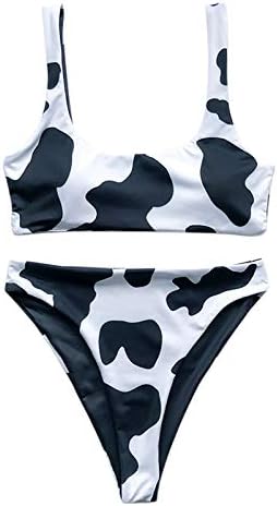 Дното на костумот за капење за јуниори печати високо разделување сет кравјо костим за капење женски секси контраст на врвот на дојка бикини
