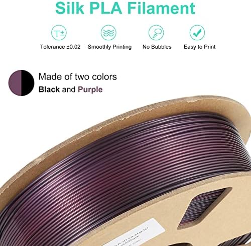 Филамент за печатач на 3D Patikil, 1,75 mm 1kg, двојни бои црна виолетова промена на филаментот PLA Silk Magic Pla Filament 1.75