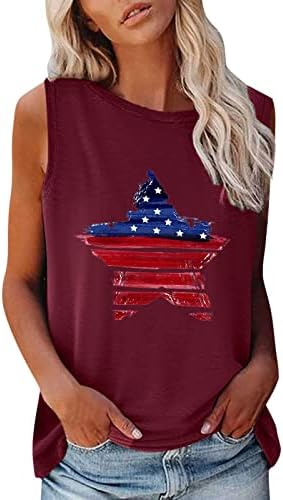 4 -ти јули, врвови на резервоарот за кошули за жени, знаме на САД, летни обични маички без ракави, патриотски starsвезди ленти