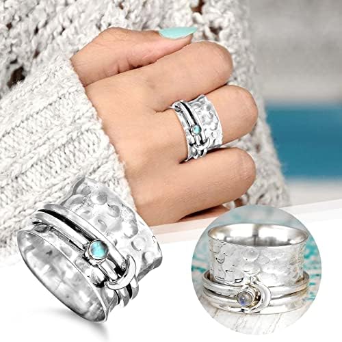 Ветувачки прстени за жени гроздобер месечина циркони со пресвртни парови прстени рачен накит сребрен гроздобер прстен за ангажман