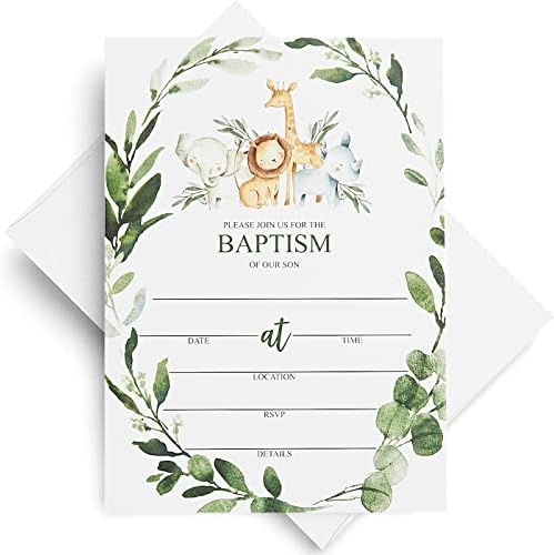 25 Покани За Крштевање Во Џунгла За Момчиња и 25 Пликови Сафари Животни