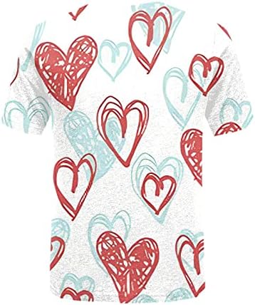 Dayенски в Valentубени Ден на Loveубовта срцев печатење џемпер со опуштено вклопување со кратки ракави, симпатична кошула на отворено