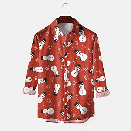 Gdjgta Mens Fashion Casual Casual Christmas Digital Digital 3D Printing Holiday Lapel копче Долг ракав кошула кошула копнеа
