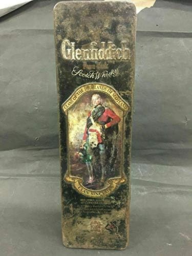 Гроздобер стариот Гленфидич Скотч и виски железо калај кутија направена во Англија