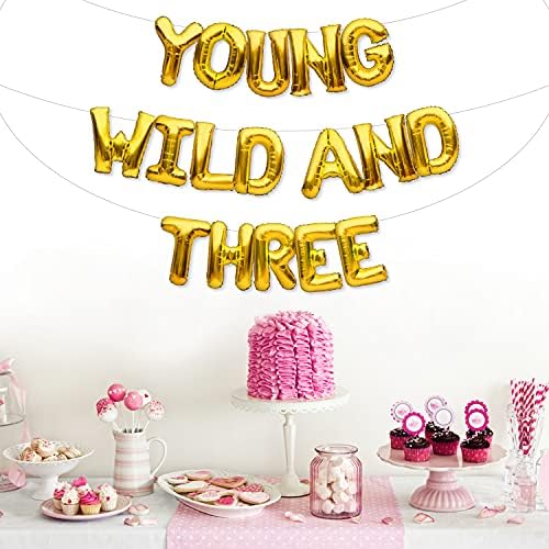 Забава за млади диви и три балони банер злато тематски тематски 3 -ти роденденски украси за украси