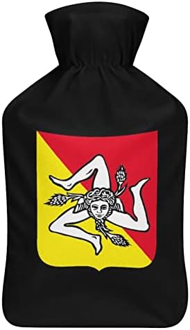 Знаме на логото на Сицилија Тринакрија печатено шише со топла вода со мека кадифен капаче за вбризгување на гумена вода 1000 мл