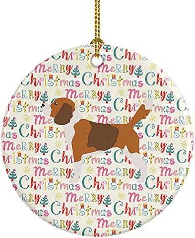 Богатства на Каролина WDK1857CO1 Beagle Среќен Божиќен керамички украс, повеќебојни, украси за новогодишни елки, висечки украс