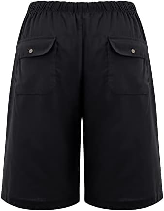 БЕУУ Бермуда шорцеви за женски обични шорцеви влечејќи еластична половината на половината, летни шорцеви удобни џебни панталони