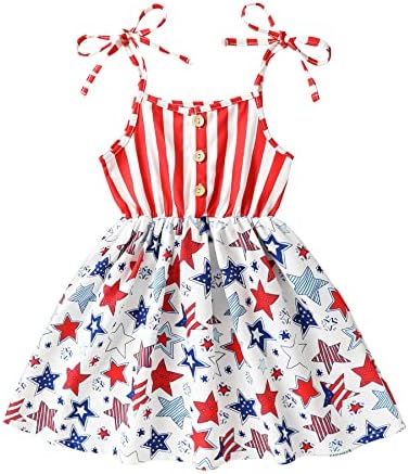 Jeelligular Toddler Baby Girls 4-ти јули фустан Американско знаме со знаме на знамето за девојки Ден на независност Облека 1-5t