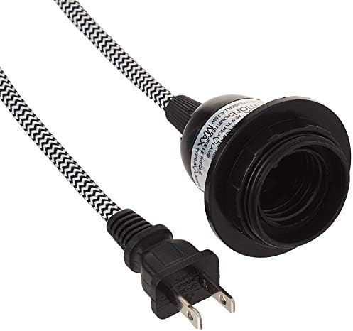 Рустикална држава цик Заг ткаенина за ткаенина за висечки приврзоци - 15 стапки плетенка флексибилен кабел со E -26/ E -27 приклучок за сијалица