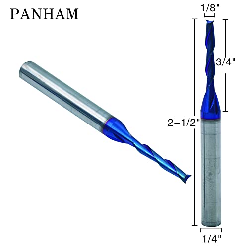 Panham 2 Flute Upcut Spiral Bit CNC рутер бит нано сина облога цврста мелница за крајна карбид со дијаметар на шанк 1/4 , CD 1/8 x CH 3/4