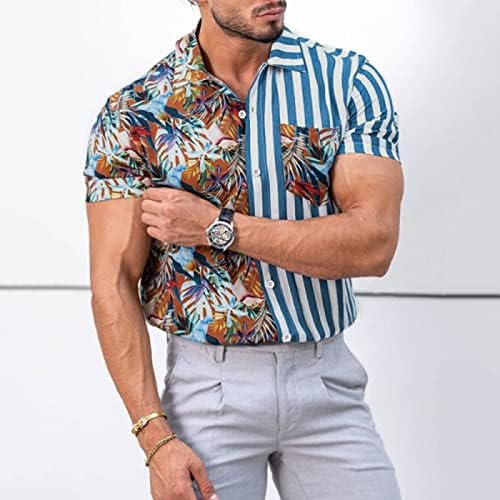 Летни маици за мажи мажи мода пролетна летна топки со летна кошула, обична плажа печатена шарена кратка ракав на врвовите на копчињата