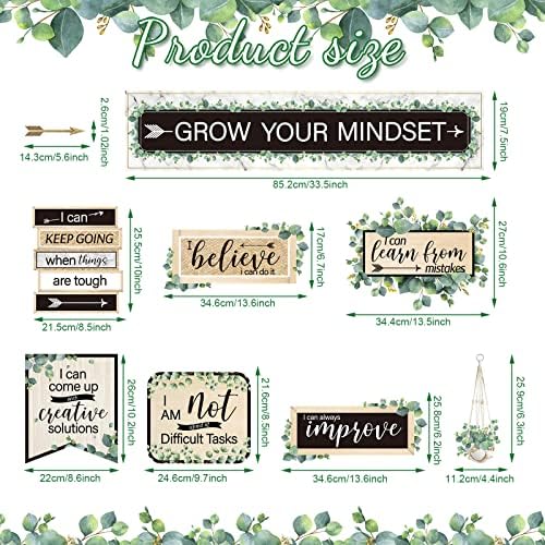26 парчиња Постери за размислување за раст, билтен, растат вашиот начин на размислување, акценти поставени за средно и средно