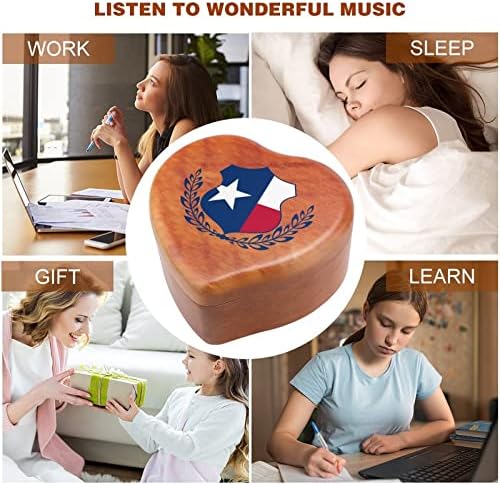 Тексас знаме дрвена музичка кутија срце форма на срцев ветер музичка кутија гроздобер дрвена часовна музичка кутија подароци