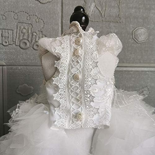 Wzhsdkl рачно изработена облека кучиња венчаница фустан од бајка класична бела чипка топка наметка со параклис со палети за миленичиња