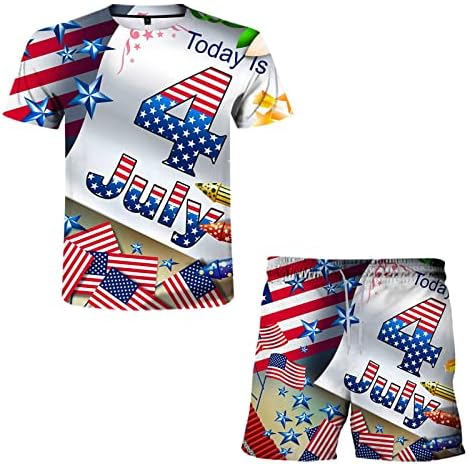 Летни машки кошули лето знаме за печатење на знамето за независност Машки сет на лежење 3Д американски мажи одговара и ги поставува сите костуми