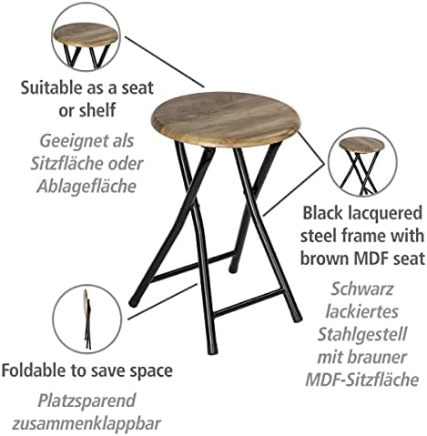 Венко Форио преклопена столица за бања - Мал индустриски дизајн или столче за растителни производи со знак на мансарда, насликан челик со седиште за MDF, дијаметар 30 x