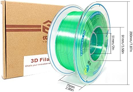Дијал -филамент Yousu Silk Pla 1.75mm 3D печатач за филамент со конекција со двојна боја, компатибилен со повеќето 3Д печатач, свила сина