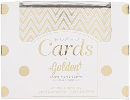 А2 картичка и плик Златна кутија поставена со сјајни третмани со златна фолија од американски занаети, 40 картички и коверти по кутија.