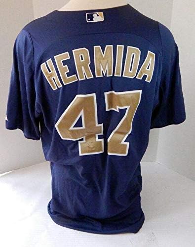 2012 година Сан Диего Падрес ereереми Хермида 47 Игра користеше морнарица Jerseyерси БП 3 - Игра користена МЛБ дресови