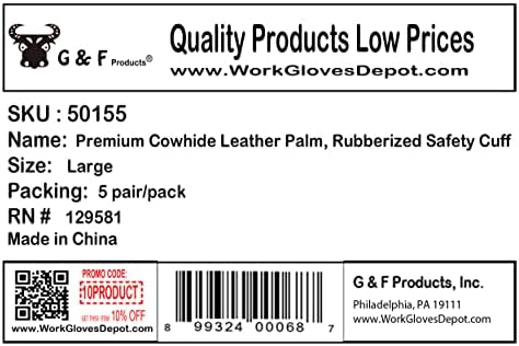 G &засилувач; F Производи 5015 Кожа дланка работа ракавици кравјо кожа велур финиш, една или двојна дланка