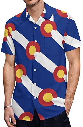 Колорадо Знаме Машки Кошули Краток Ракав Копче Надолу Обична Блуза Маичка Врвот Со Џеб