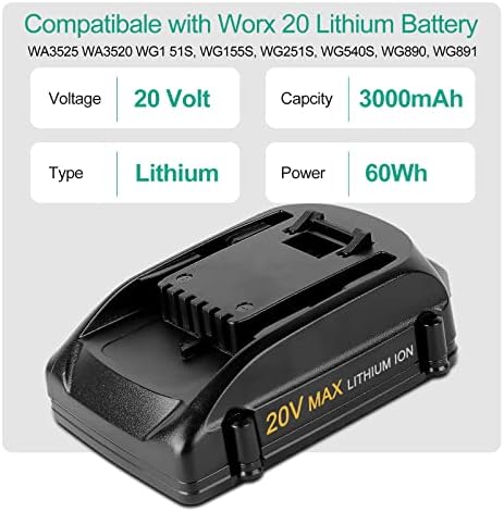 3.0 Ах 20 Волти ВА3575 Замена На Батеријата За Воркс 20в Батерија Компатибилна Со Воркс 20 Волти Литиум ВА3520 WG151s WG155s WG251s