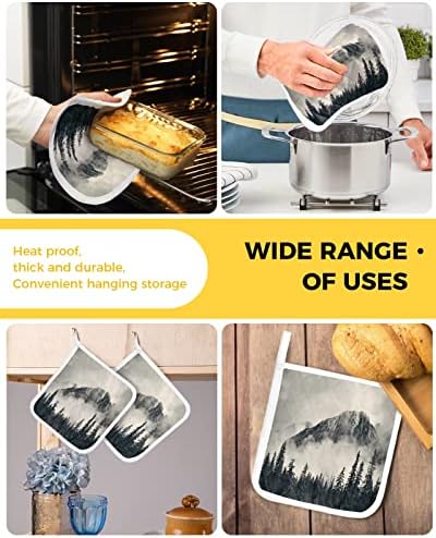 4 држачи за пакувања за кујна, маглични шумски топлински докази за тенџере поставува декоративни влошки за печење за готвење, топлинска изолација