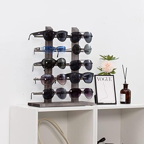 Мигафт очила за очила за сонце на сонце, гроздобер сиво дрво таблета за складирање на очила за очила, држи до 10 пара очила