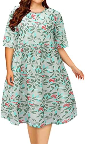 Miashui плус големина облечен во големина, случајни жени со краток ракав лабава случајна плус големина долга макси фустан, печатени