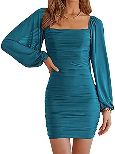 Lkpjjfrg Објавен фустан за жени летни широки ракави модерен квадратен врат вечерен фустан Работа формална обвивка за молив фустан