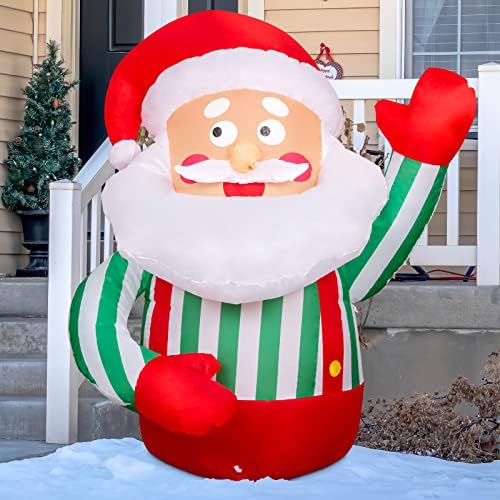 Comin Божиќна надувување од 4 стапки Дедо Мраз во кошула со вградени LED диоди, разнесени дворни декорации за празнична забава во затворен