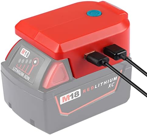 Адаптер за батерија За Милвоки 18v М18 Батерија со Двојна USB Полнач &засилувач; LED Работна Светлина, За Милвоки Полнач Адаптер Извор На Енергија За Милвоки батерија 48-11-