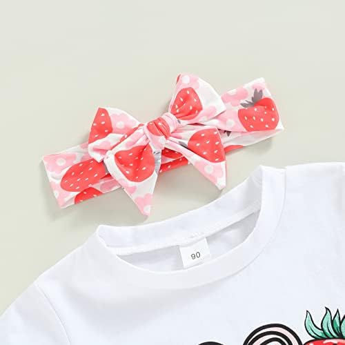 Летна облека за деца бебе девојчиња јагода печати кратки ракави маици врвови+панталони за палење на дното на дното на облеката