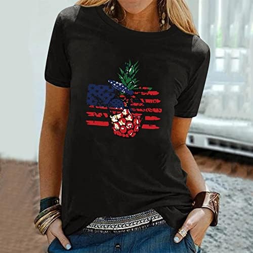 Патриотски кошули за жени американско знаме маица летни обични врвови со кратки ракави маички патриотски удобно лабава трендовска блуза