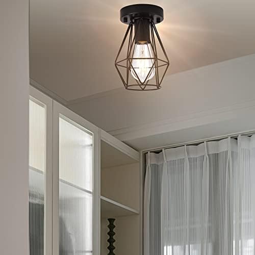 Кунџулам Индустриски полу-светло светло за монтирање на таванот, 2 пакувања рустикално шупливо од метална таванска светлина, 1-лесна црна