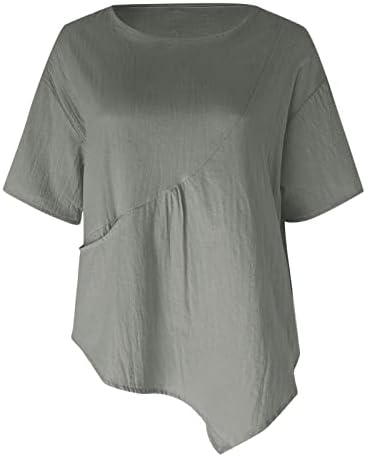 Xiloccer секси жени кошули женски цврсти бои екипаж кошули со кратки ракави памучни постелнина блуза лето лабава