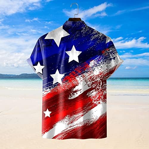 XXBR Хавајски кошули за мажи, копче за кратки ракави на денот на независноста надолу по летната маица опуштено вклопување на обични плажа врвови