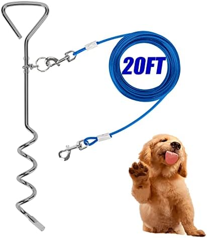 Darkyazi Dog Stake извадете кабел и рефлексивен удел 16 стапки на отворено, двор и кампување, за средни до големи кучиња до 125 фунти