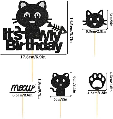 25 парчиња мачка роденденска забава декорација на торта, 24 парчиња мачки за кекси со врвови со 1 парчиња мачка за роденденска торта