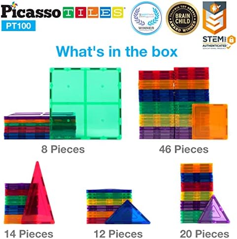 Picassotiles магнет плочки 41pc + 100pc плочка + 4 Family Action Figure, Prism Magnet плочки блокови комплет за учење на пареа,