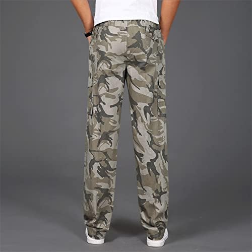 Менс мода обичен лабав памук плус големина џеб чипка до маскирна еластична половината панталони Панталони целокупна машка панталона за поштенски