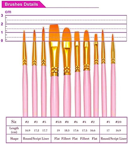 ZLXDP 20PCS розови четки за бојадисување поставени кружни зашилени врвови за бојадисување најлонски четки за бои за акрилно масло за акрилно