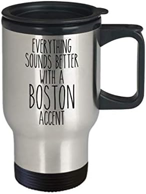 Бостон кригла сè звучи подобро со акцент на Бостон, смешно изолирано шолја за кафе за патување
