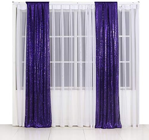 POISE3EHOME 2ft x 8ft Purple Sequin Photography Заднината завеса 2 панели за декорација на забави, виолетова