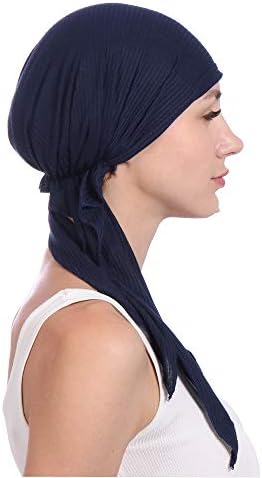Womenенски памук beanie турбан капа удобна муслиманска истегнување на турбан капа, тенка глава завиткана долга коса слаби хемо -бени