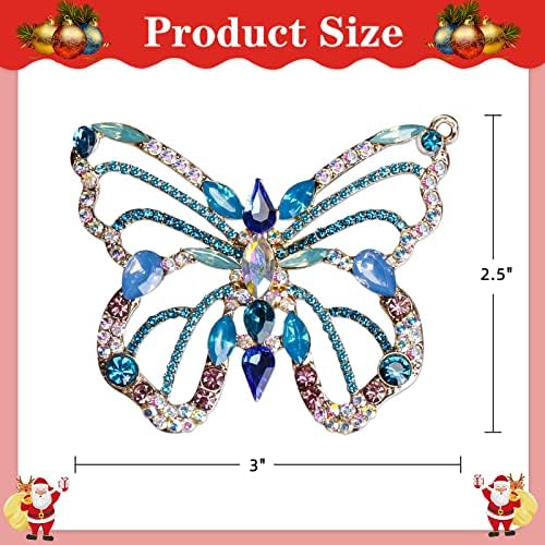 Sicohome 2022 Пеперутка Божиќна украс Метална пеперутка виси украс со кутија за подароци сини украси за пеперутка за елката украси
