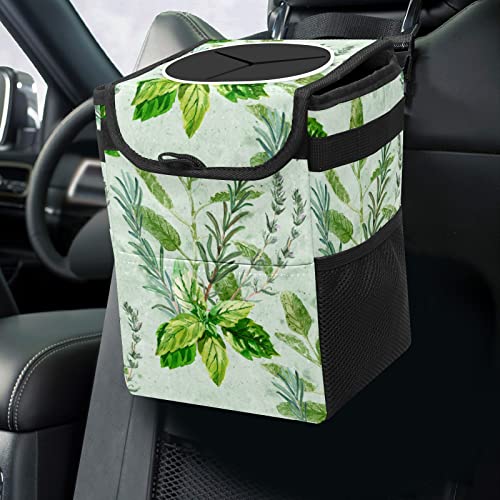 GACTIVITY GREEN SAGE Floral Car Man Can со капакот што може да се склопи во еднократна водоотпорна торба за гаража, автомобилска конзерва за